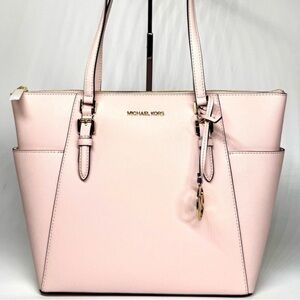 Michael Kors Charlotte Large Leather Top-Zip Tote Bag - Powder Blush